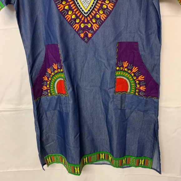 Marine dress SZ M blue shift multi color trim unique hippie bohemian causal - Picture 3 of 9